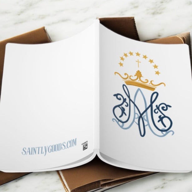 catholic notebook, catholic gifts, devotional journal, catholic prayer journal, bible study notebook, bible study journal, mary monogram journal, mary monogram notebook, catholic gifts for her, women catholic, meditation journal