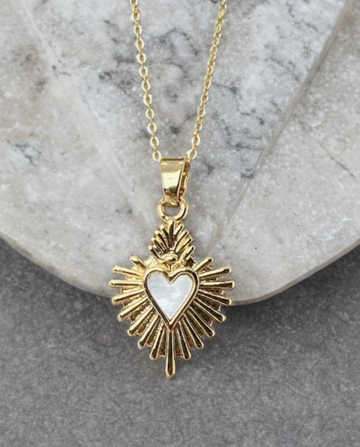 Mother of Pearl Sacred Heart Necklace