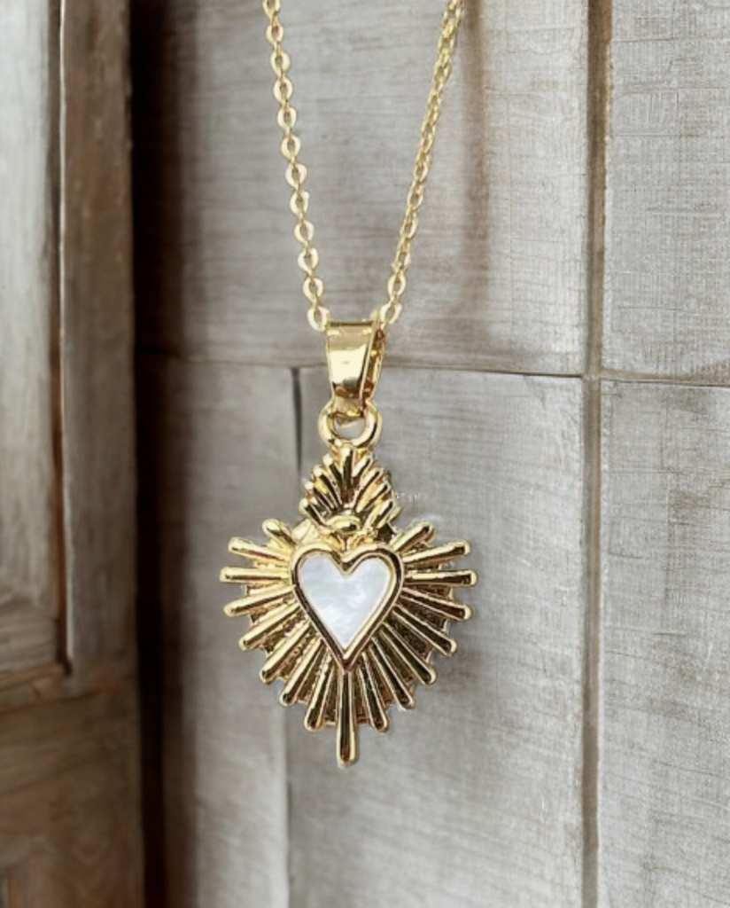 Mother of Pearl Sacred Heart Necklace