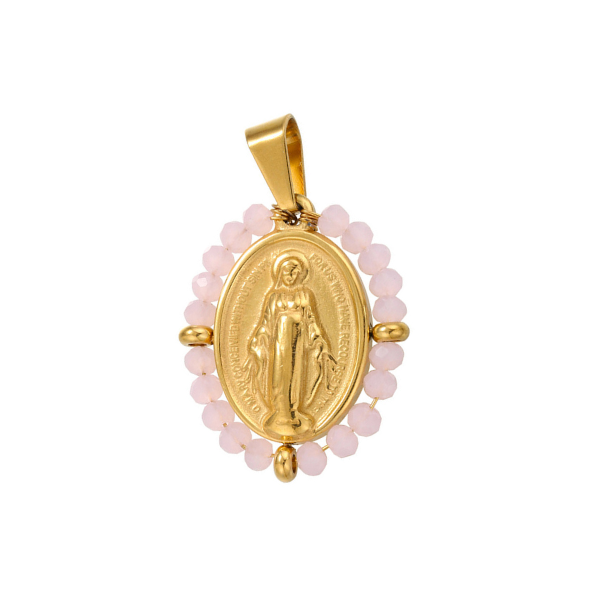 pink and gold miraculous medal pendant necklace