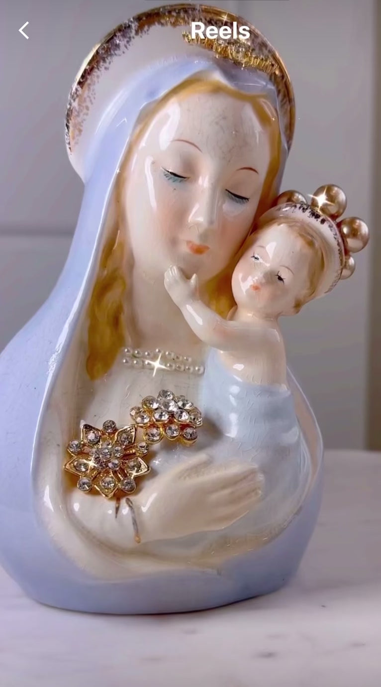 Vintage Virgin Mary Bust Figurine Vase (One Of A Kind)