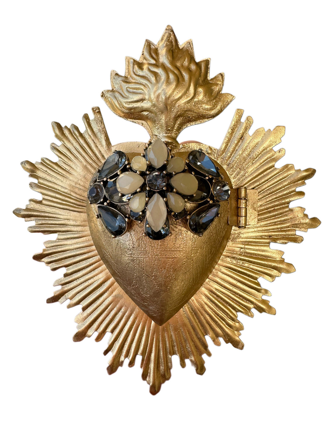 Vintage style pendant jewels embellished Sacred Heart Milagro Medallion. Each one is One Of A Kind!
