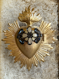 Vintage style pendant jewels embellished Sacred Heart Milagro Medallion. Each one is One Of A Kind!