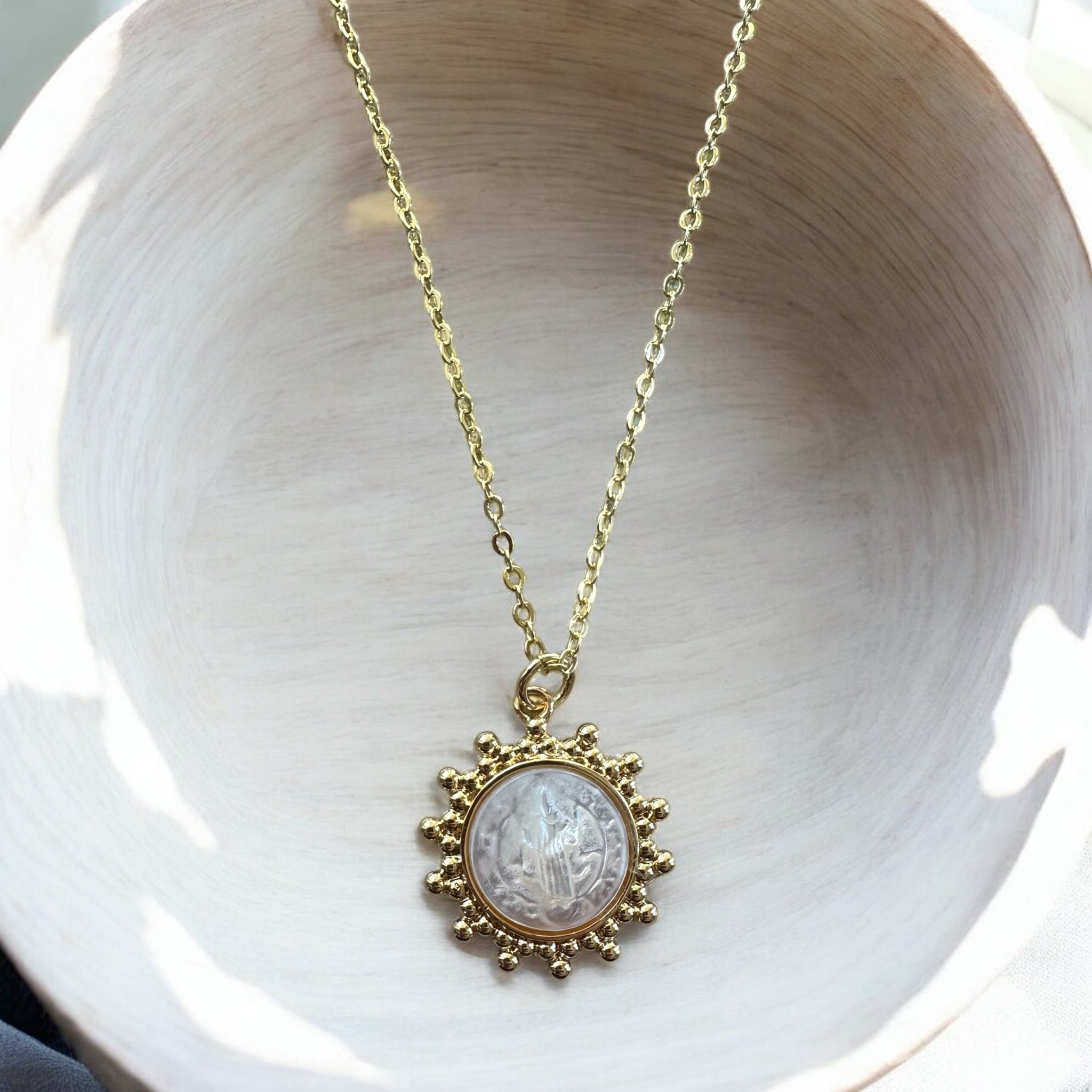 18K Gold & Mother Of Pearl Dainty St. Benedict Necklace