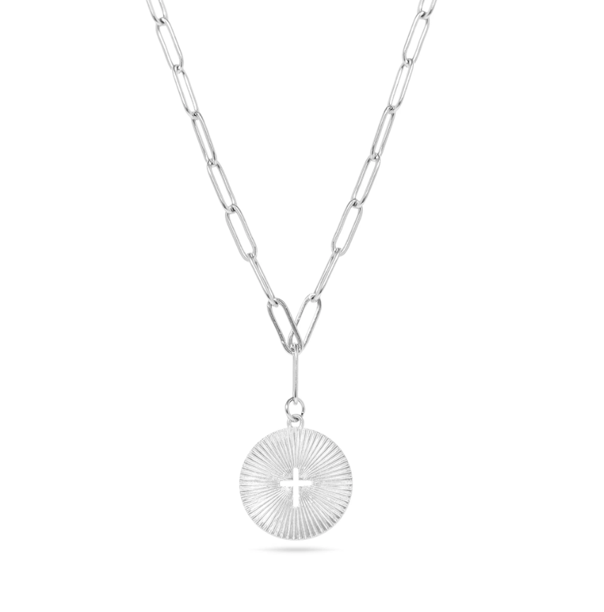 paperclip chain cross necklace silver, paper clip chain necklace, catholic gifts her, catholic gifts women, catholic jewelry, catholic necklace, womens cross necklace silver, silver cross pendant necklace, devotional jewelry, faith necklace her, sunburst pendant necklace, modern catholic woman, modern catholic jewelry, confirmation gift girt, wedding party gift her christian