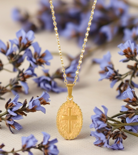 dainty gold cross necklace, catholic gifts, christian gifts
