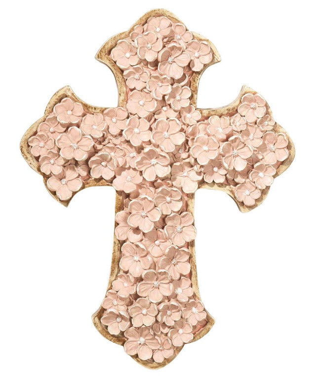 Pink 12" Wall Cross with flowers, Pink 12" Wall Cross with flowers, baby girl baptism gift, girl first communion gift, girl cross, floral cross, flower cross, flower floral wall cross, pink wall cross, catholic gift for her, catholic gift for mom, christian gift for her, christian gifts, catholic gifts, feminine cross