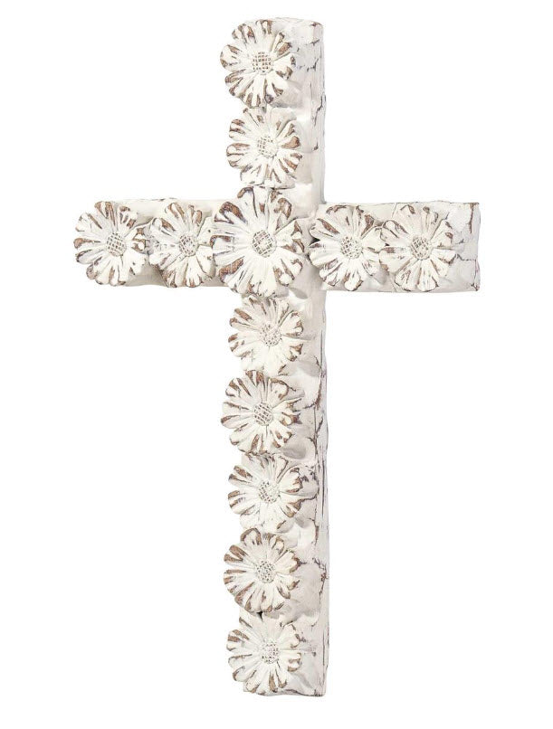 Rustic White Distressed Wall Cross 10"