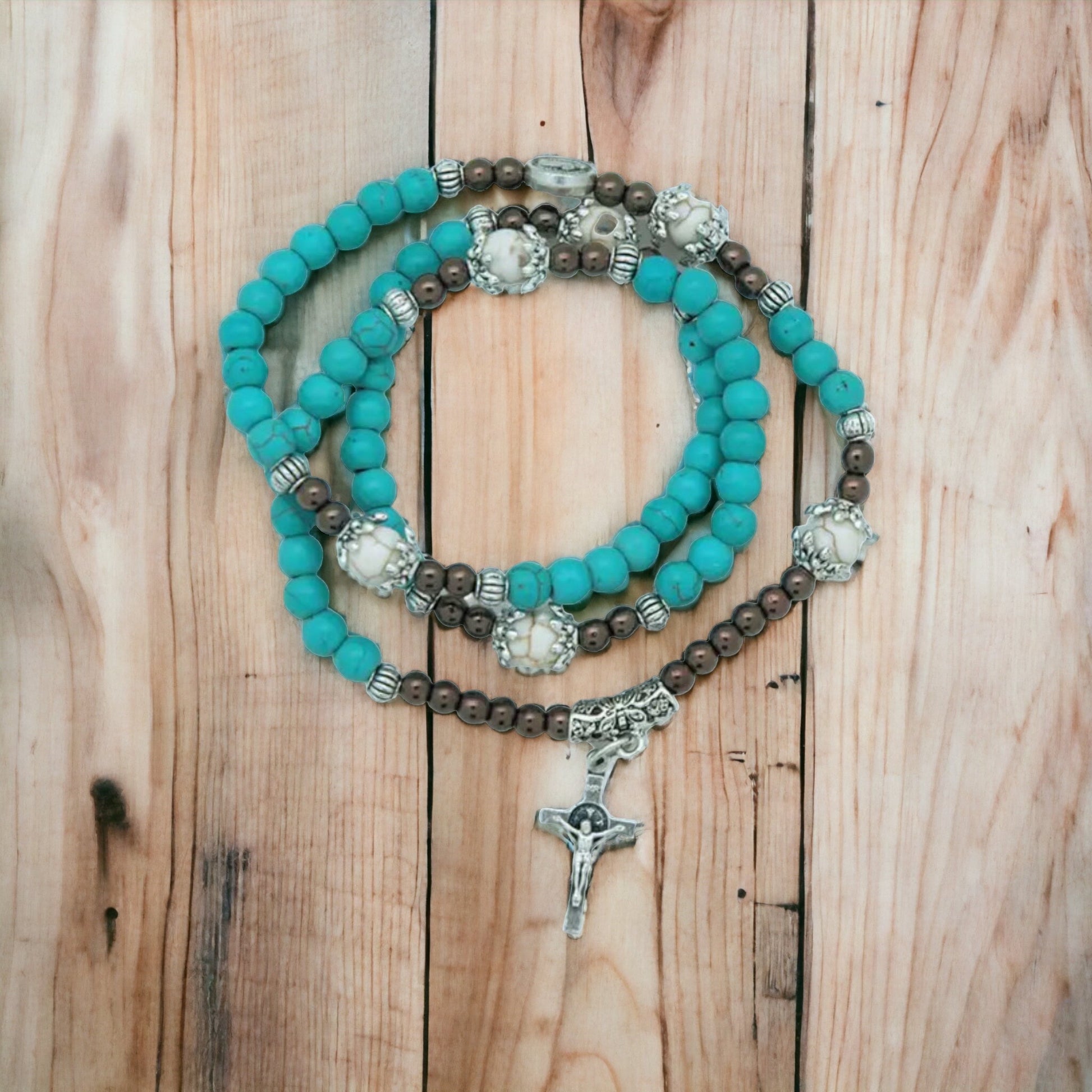 St Benedict Turqoise Rosary bracelet from Fatima Portugal